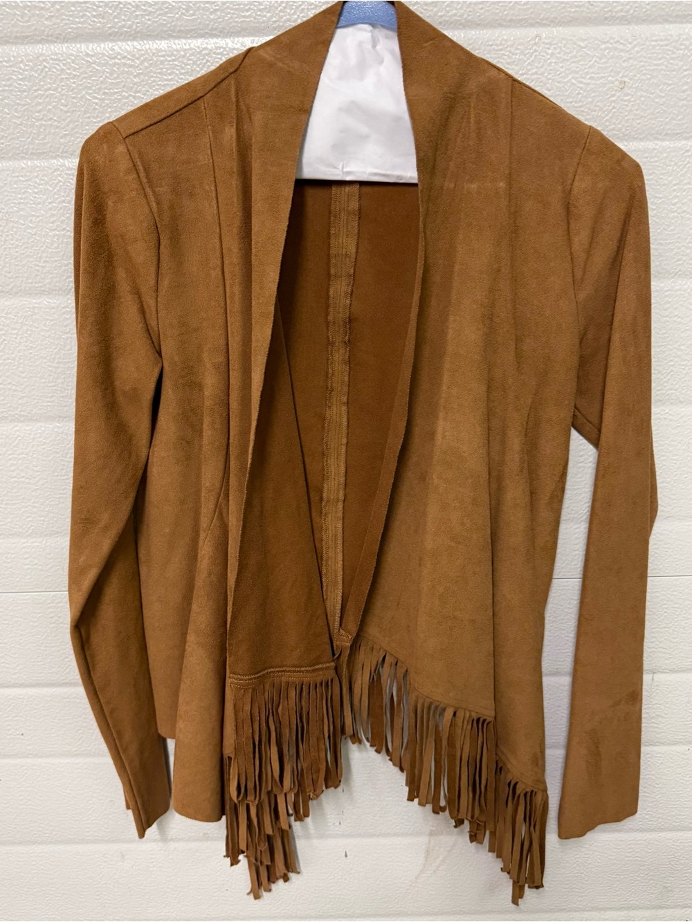 Hollister Brown Faux Suede Fringe Open-Front Jacket